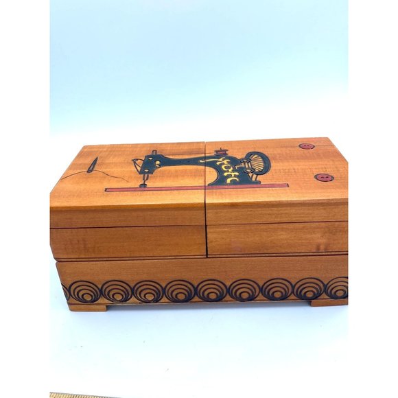 Hand Crafted Wooden Collapsible Divided Sewing /Jewelry Box Lined - Picture 2 of 9